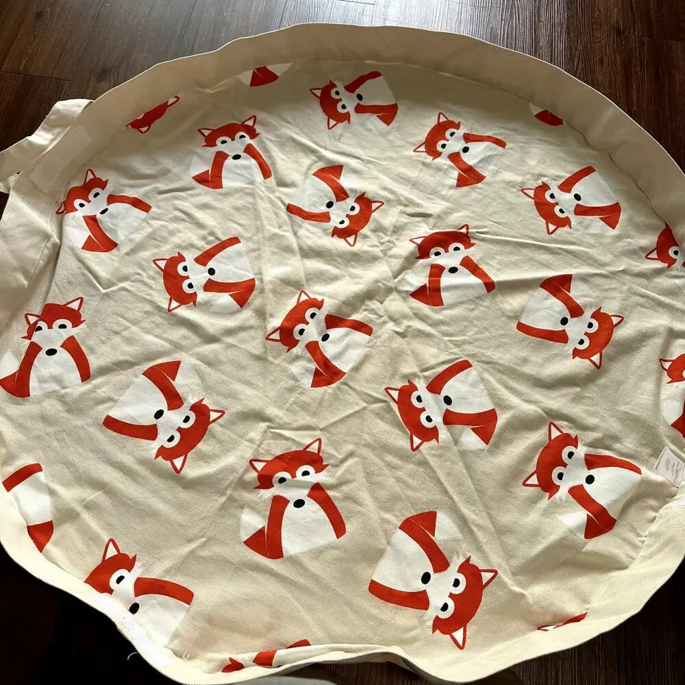 3 Sprouts Convertible Toy Storage Bag and Portable Play Mat, Orange Fox Pattern